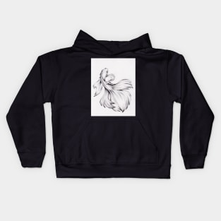 Water Dance - Charcoal Pencil Drawing of a Siamese Fighting Fish Kids Hoodie